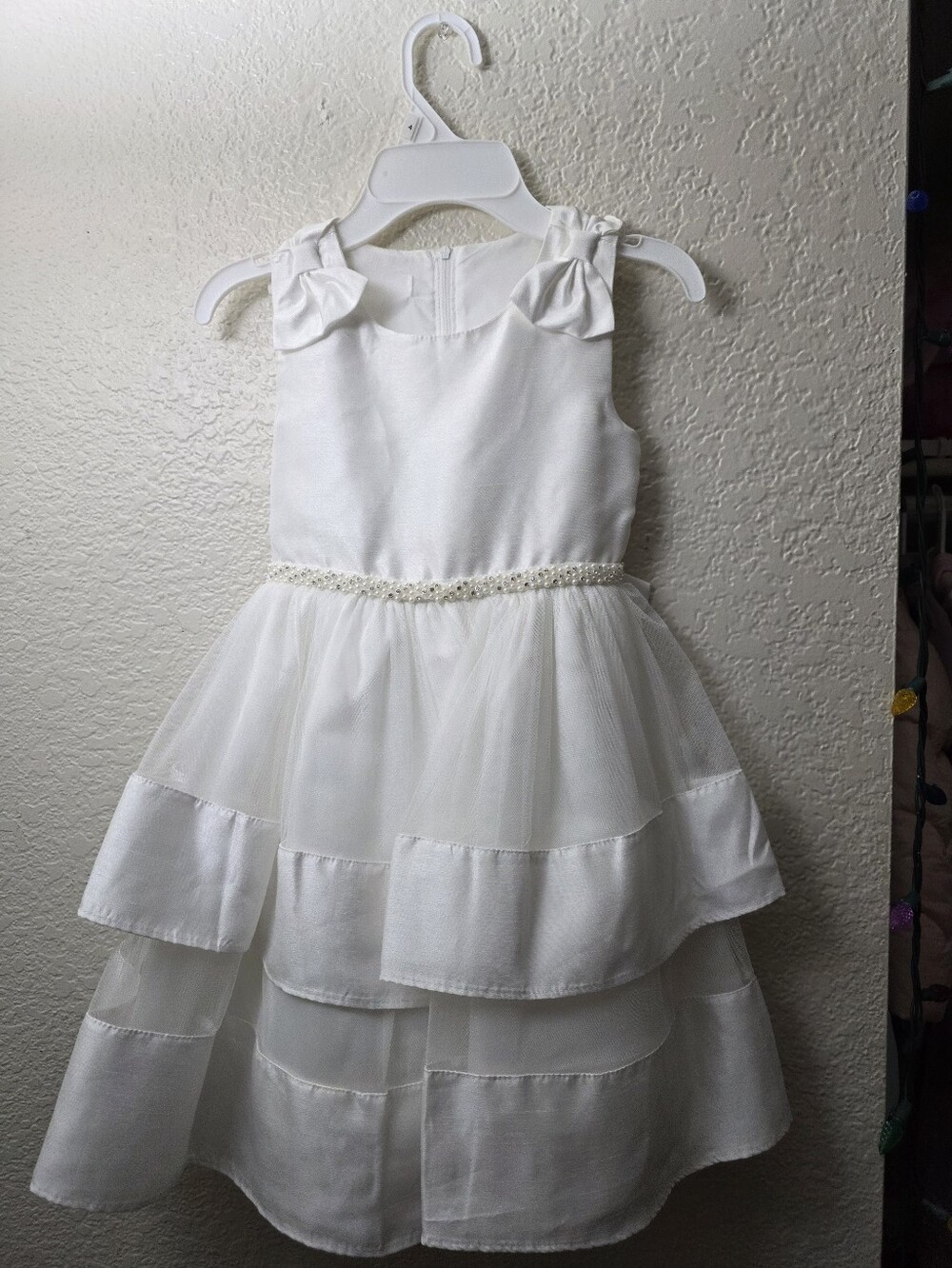 White Beaded Waist Tulle Tiered Girls' Formal Dress